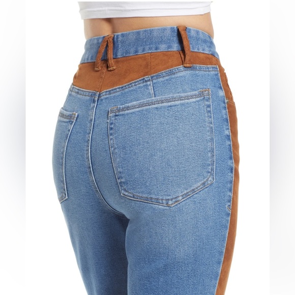 Good American Icon Mixed Media Denim & Faux Suede Pants Size 26 NWT - Picture 10 of 11